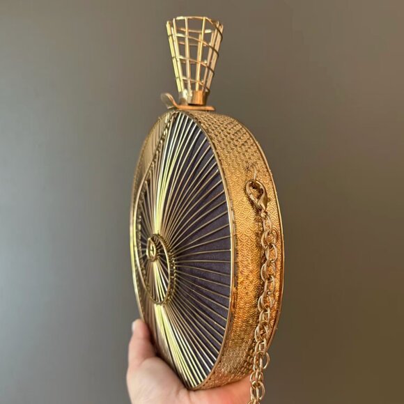 Gold Spiral Clutch | Black Evening Bag with Chain Strap - Picture 5 of 8